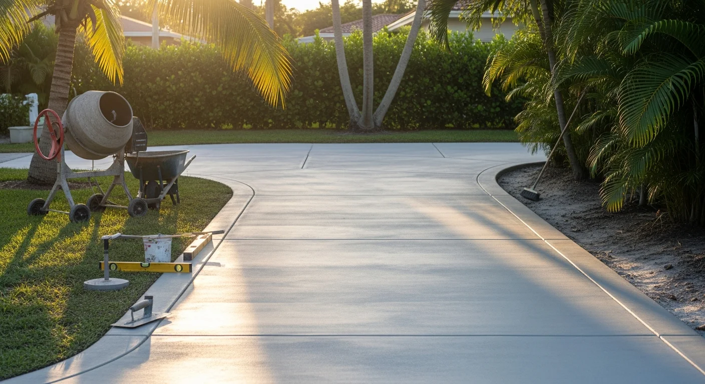 Finished concrete driveway and patio installation